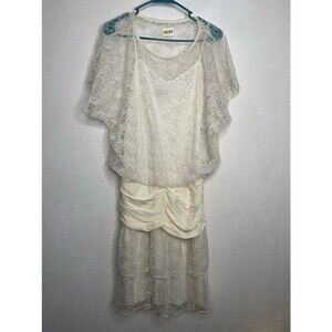 VTG Superstition Ruched Drop Waist Lace Bodice Skirt MidiDress Women Size M to L
